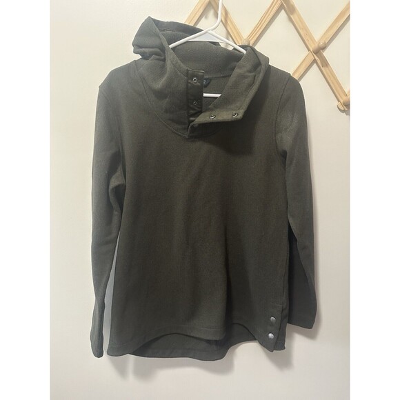 The North Face Womens Sweatshirt Green Fleece Snap Henley Hooded Medium - Picture 1 of 5